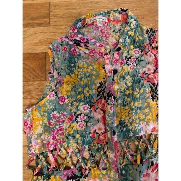 Lucca Couture women's multicolor floral cut out button front sleeveless blouse S - Picture 2 of 8
